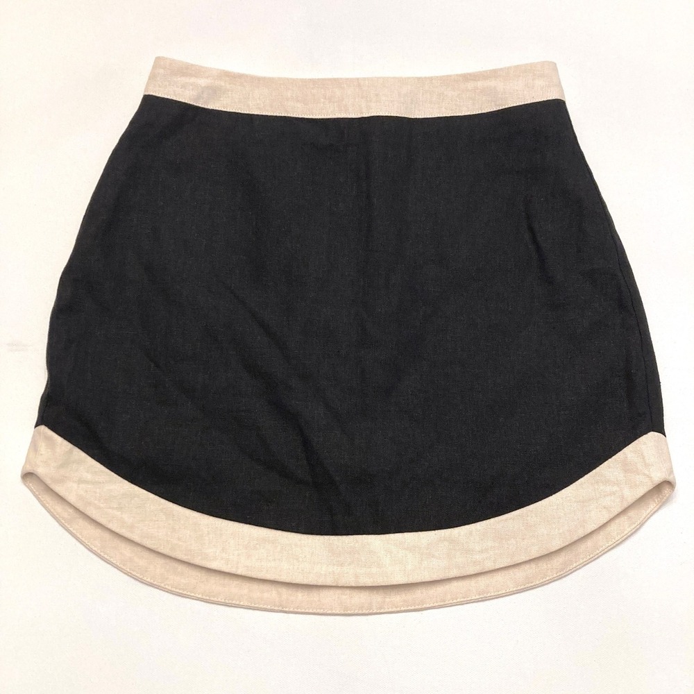 7 For All Mankind Black Cream Linen Blend Mini Skirt Womens Small Lined